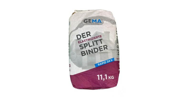 11,1 kg-Sack des elastifizierten Splittbinders "GEMA Professional" mit der Aufschrift "Rapid 24 h"